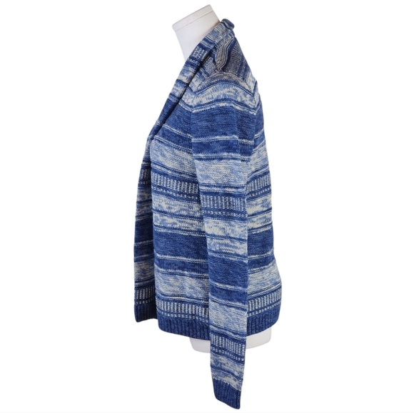 Chaps Petite Blue White Open Front Cardigan Sweater PM Cotton Blend Knit - Picture 2 of 6